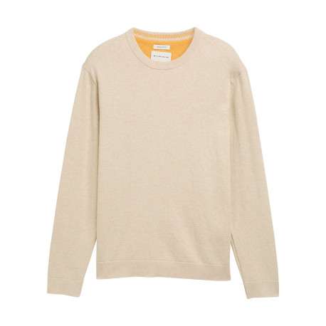 Pull en coton écru chiné avec un col rond et le logo de la marque brodé