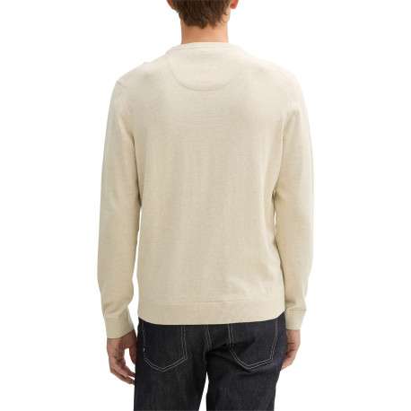 Pull en coton écru chiné avec un col rond et le logo de la marque brodé - Image 2