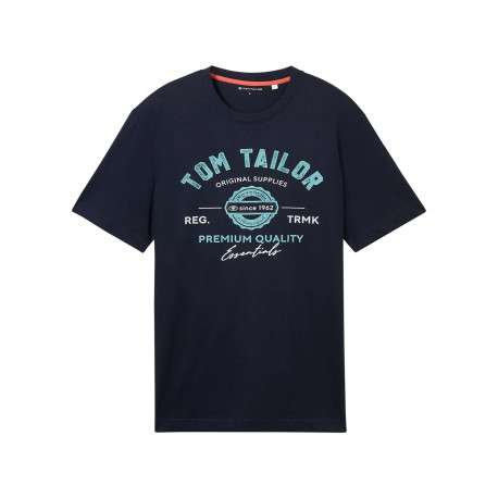 T-shirt en coton bleu marine à col rond avec un gros imprimé à l'avant