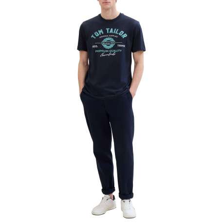 T-shirt en coton bleu marine à col rond avec un gros imprimé à l'avant - Image 5