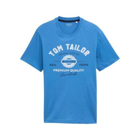T-shirt en coton bleu à col rond avec un gros imprimé à l'avant