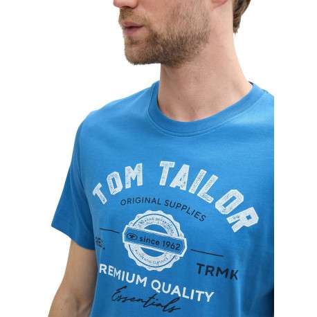 T-shirt en coton bleu à col rond avec un gros imprimé à l'avant - Image 3