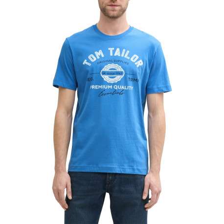 T-shirt en coton bleu à col rond avec un gros imprimé à l'avant - Image 4