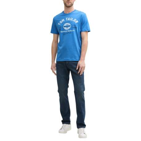 T-shirt en coton bleu à col rond avec un gros imprimé à l'avant - Image 5