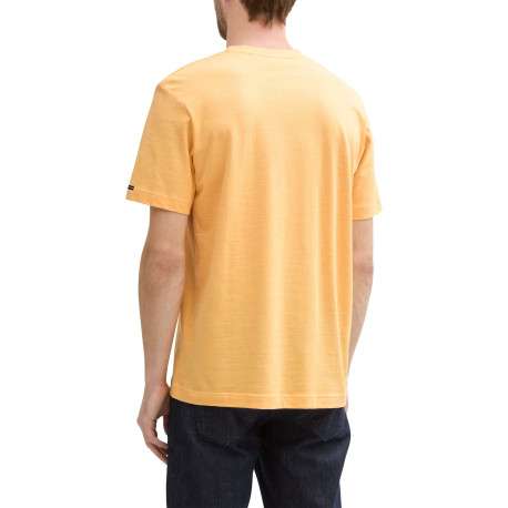 T-shirt en coton orange à fines rayures avec un col rond et un gros imprimé - Image 2