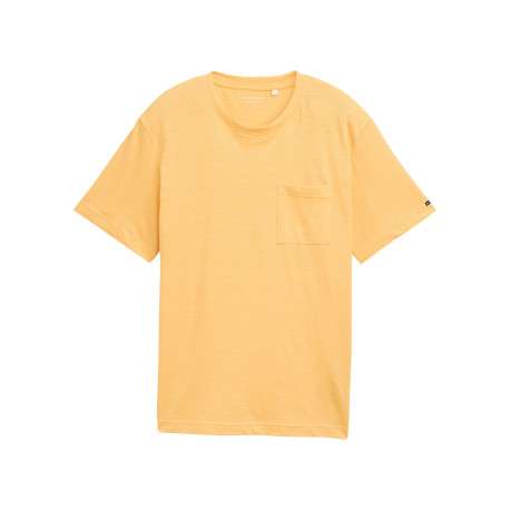 T-shirt en coton orange rayé à col rond avec une petite poche à la poitrine