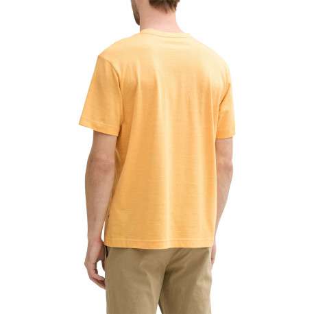 T-shirt en coton orange rayé à col rond avec une petite poche à la poitrine - Image 2