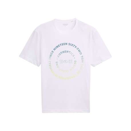 T-shirt en coton blanc à col rond avec un gros imprimé coloré rond à l'avant