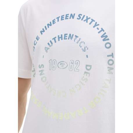 T-shirt en coton blanc à col rond avec un gros imprimé coloré rond à l'avant - Image 3
