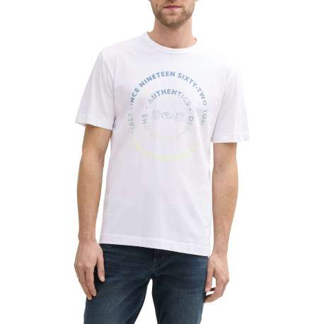 T-shirt en coton blanc à col rond avec un gros imprimé coloré rond à l'avant - Image 4
