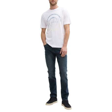 T-shirt en coton blanc à col rond avec un gros imprimé coloré rond à l'avant - Image 5