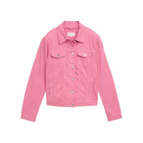 Veste en jean courte en coton rose unie avec un col à revers