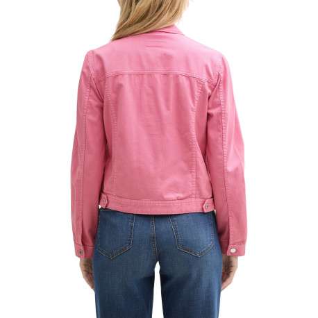 Veste en jean courte en coton rose unie avec un col à revers - Image 2
