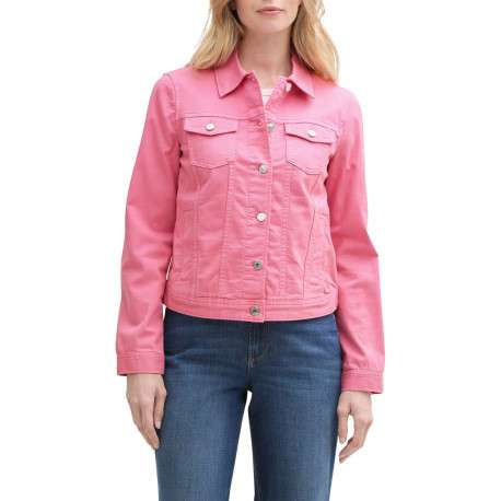 Veste en jean courte en coton rose unie avec un col à revers - Image 4