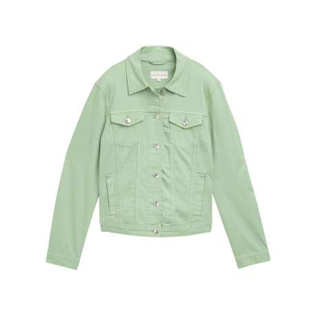 Veste en jean courte en coton verte unie avec un col à revers