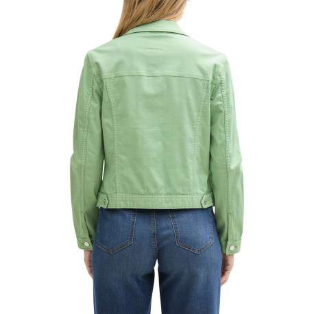 Veste en jean courte en coton verte unie avec un col à revers - Image 2