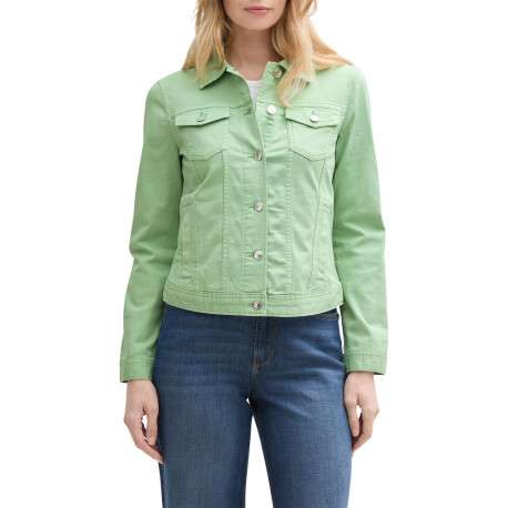 Veste en jean courte en coton verte unie avec un col à revers - Image 4