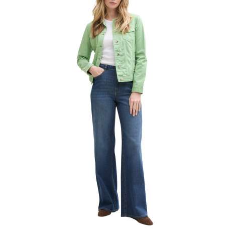 Veste en jean courte en coton verte unie avec un col à revers - Image 5