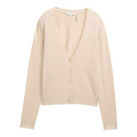 Cardigan beige uni léger avec un col v et des boutons à l'avant