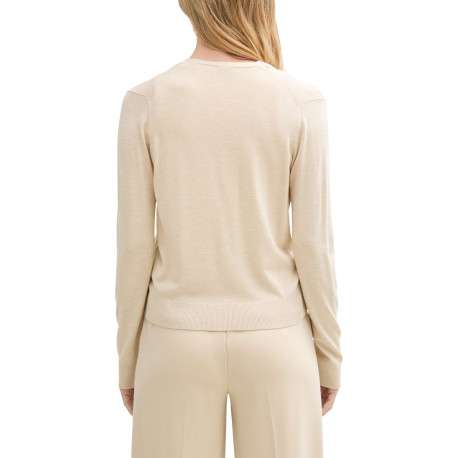 Cardigan beige uni léger avec un col v et des boutons à l'avant - Image 2