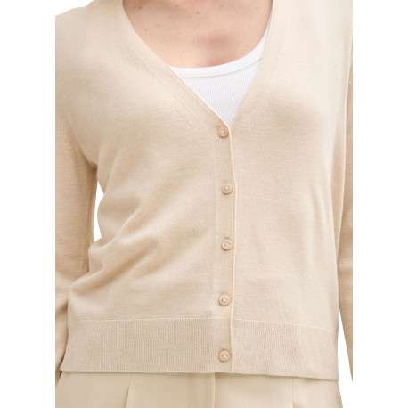 Cardigan beige uni léger avec un col v et des boutons à l'avant - Image 3