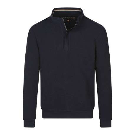 Sweat marine uni coupe droite col camionneur avec logo brodé sur la manche