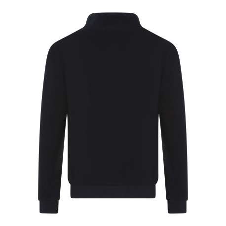Sweat marine uni coupe droite col camionneur avec logo brodé sur la manche - Image 2