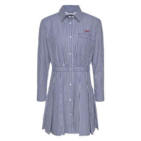 Robe courte en coton biologique marine rayé à coupe cintrée et col français
