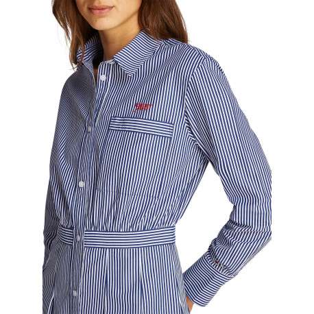 Robe courte en coton biologique marine rayé à coupe cintrée et col français - Image 3