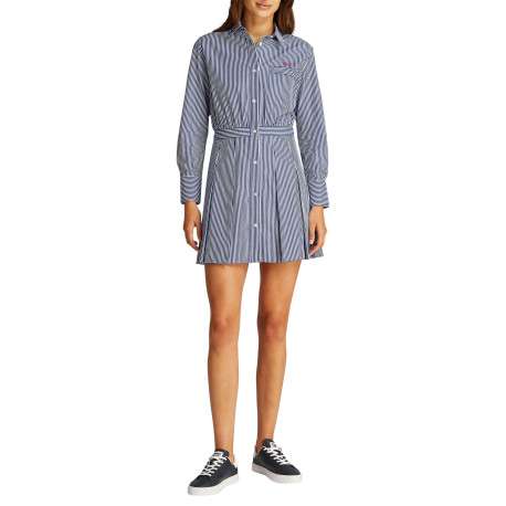 Robe courte en coton biologique marine rayé à coupe cintrée et col français - Image 4