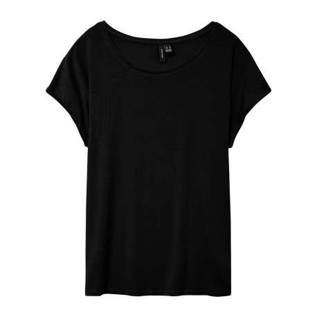 T-shirt noir uni large à coupe droite, col rond et à manches courtes