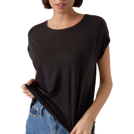 T-shirt noir uni large à coupe droite, col rond et à manches courtes - Image 3