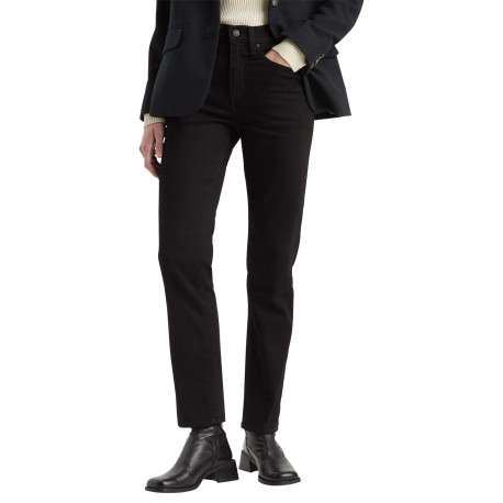 Jean 724 High Rise Straight en coton mélangé noir uni à coupe droite et zip - Image 4