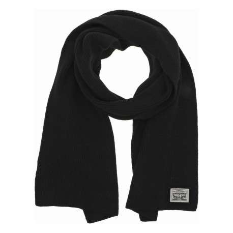 Echarpe en coton noire unie avec marque sur une extrémitée en maille côtelée