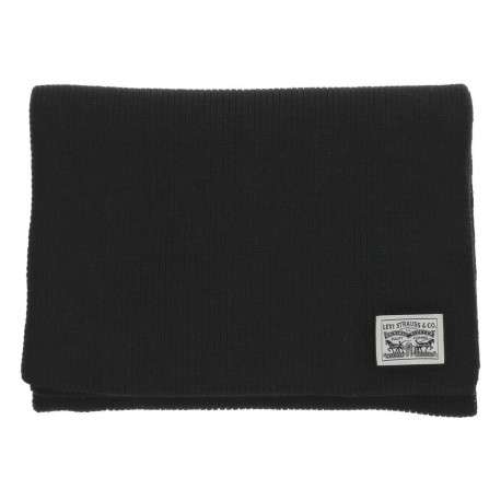Echarpe en coton noire unie avec marque sur une extrémitée en maille côtelée - Image 2