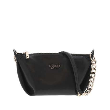 Sac à main porté épaule noir uni avec anse en chaine dorée et zip