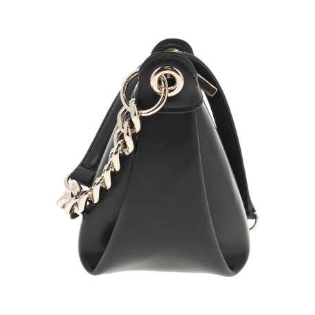 Sac à main porté épaule noir uni avec anse en chaine dorée et zip - Image 2