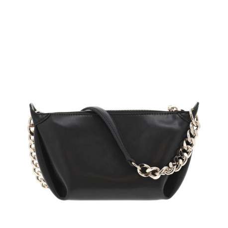 Sac à main porté épaule noir uni avec anse en chaine dorée et zip - Image 3