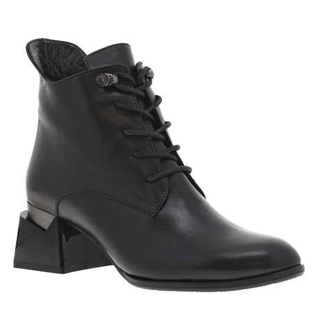 Bottines noires à talon, à lacets et à zip avec surpiqûre ton sur ton - Image 3