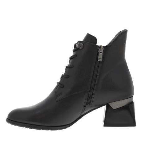 Bottines noires à talon, à lacets et à zip avec surpiqûre ton sur ton