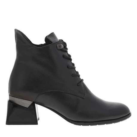 Bottines noires à talon, à lacets et à zip avec surpiqûre ton sur ton - Image 2