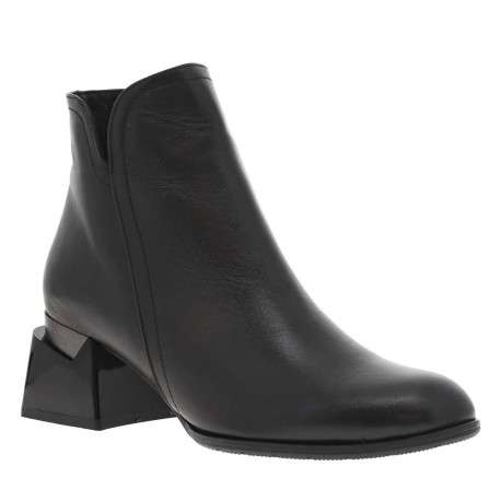 Boots en cuir noires à talon décroché moyen, à zip avec surpiqûre ton sur ton - Image 3