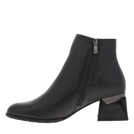 Boots en cuir noires à talon décroché moyen, à zip avec surpiqûre ton sur ton