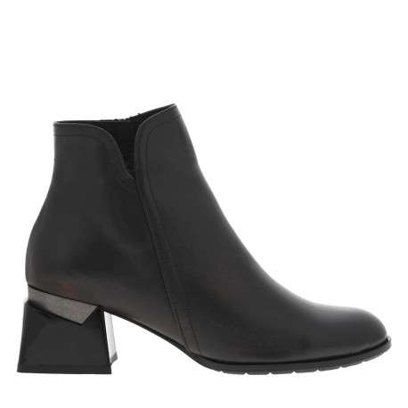 Boots en cuir noires à talon décroché moyen, à zip avec surpiqûre ton sur ton - Image 2