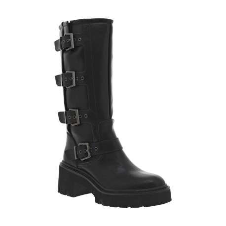 Bottes noires à semelle à talon décroché moyen et à zip avec boucle à ardillon - Image 3