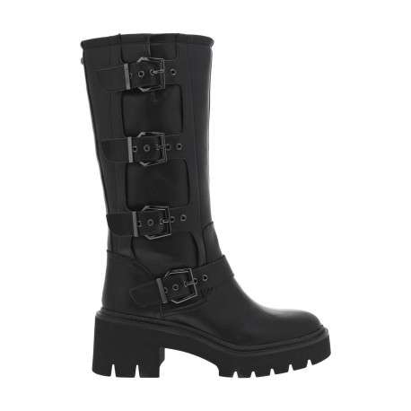 Bottes noires à semelle à talon décroché moyen et à zip avec boucle à ardillon - Image 2