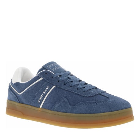 Tennis bleu ciel plate, à lacets plat avec surpiqûres ton sur ton 