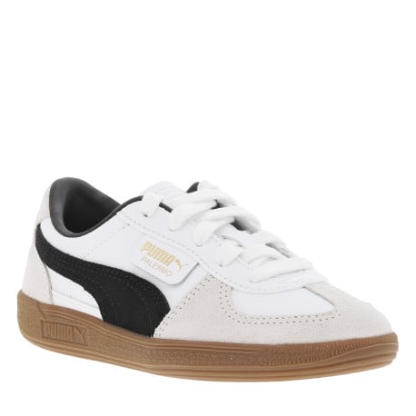 Tennis en cuir blanc plates à lacets plats avec empiècements noirs et gris