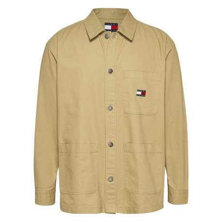 Chemise en coton régénératif sable unie à coupe droite et col à revers