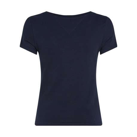 T-shirt en coton régénératif marine uni ajusté avec un col v et logo - Image 2